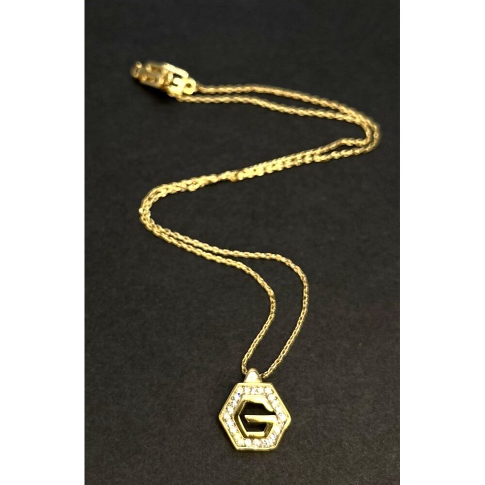 Authentic GIVENCHY G Logo Rhinestone Gold Tone Pendant Necklace Beautiful